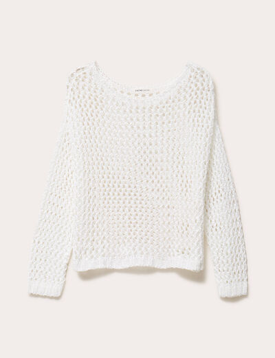 Pull ajouré manches longues dentelle blanc femme