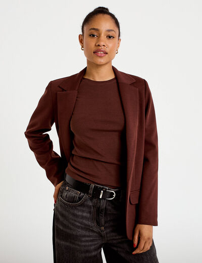 Veste blazer cintr&eacute;e marron femme