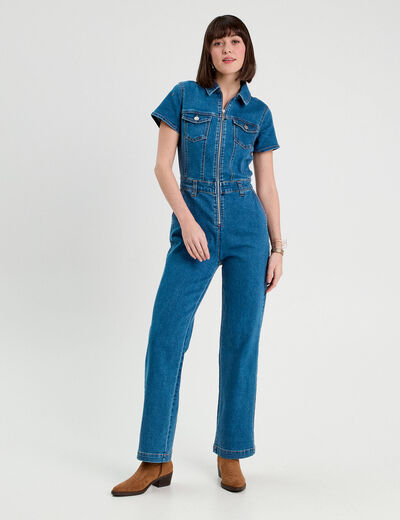 Combinaison pantalon en jean denim stone femme