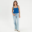 Débardeur tricot cropped bleu electrique femme