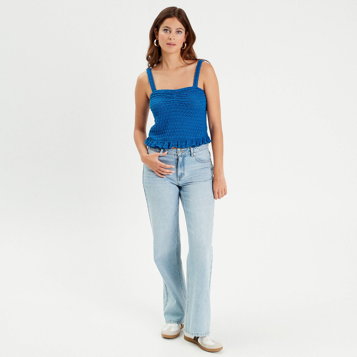 Débardeur tricot cropped bleu electrique femme