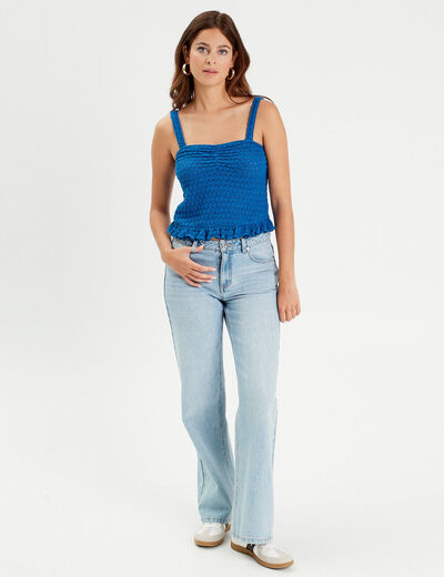 Débardeur tricot cropped bleu electrique femme