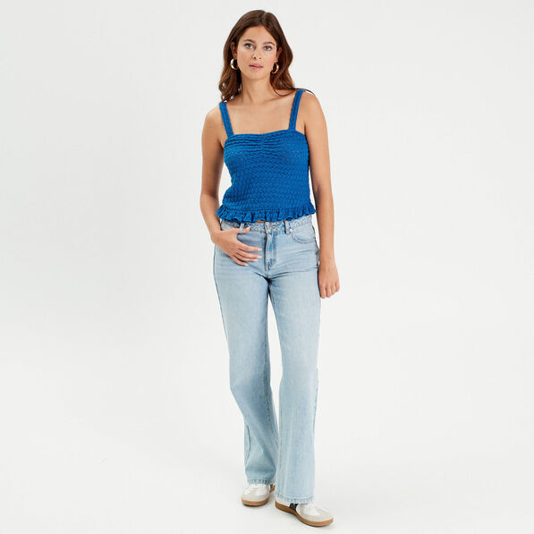 debardeur tricot cropped bleu electrique femme Débardeur tricot cropped bleu electrique femme