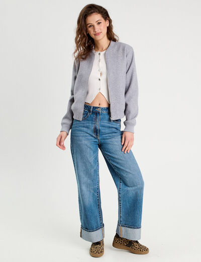 Veste teddy zippée gris clair femme