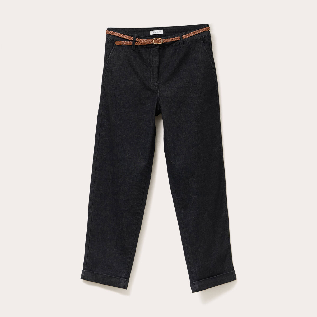 Jeans chino avec ceinture noir femme