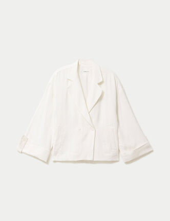 Veste col tailleur manches longues ecru femme