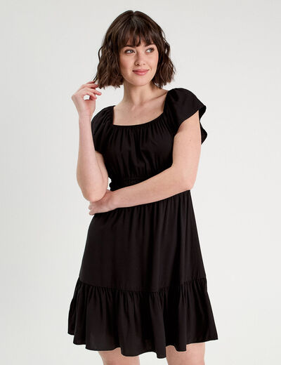 Robe évasée manches courtes noir femme