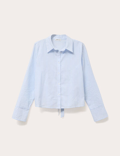 Chemise droite courte en coton bleu femme