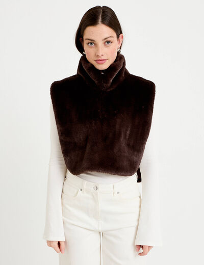 Cache-cou en fausse fourrure marron fonc&eacute; femme