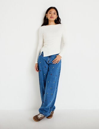 Jean avec broderie bleu femme