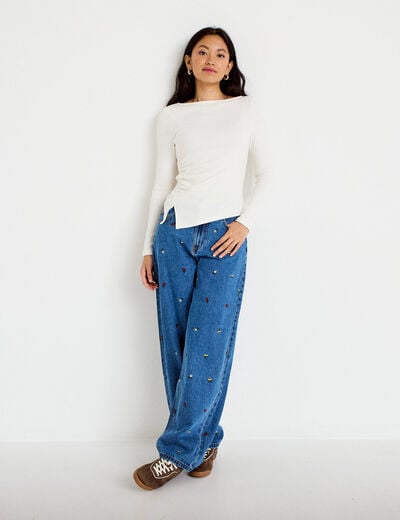 Jean avec broderie bleu femme