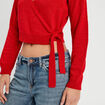 Gilet col cache-coeur nou&eacute; rouge femme