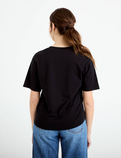 T-shirt col v manches courtes noir femme