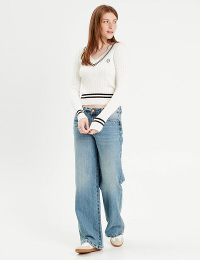 Pull manches longues torsades ecru femme