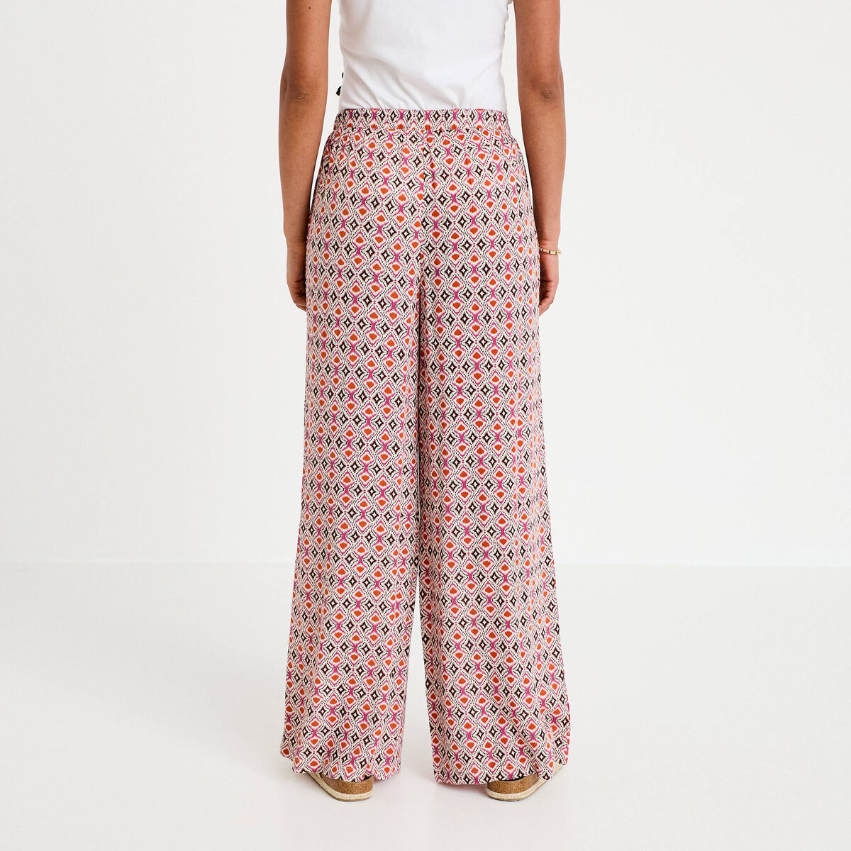 Pantalon large taille standard blanc femme