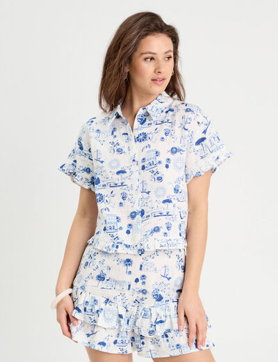 Chemise manches courtes bleu roi femme