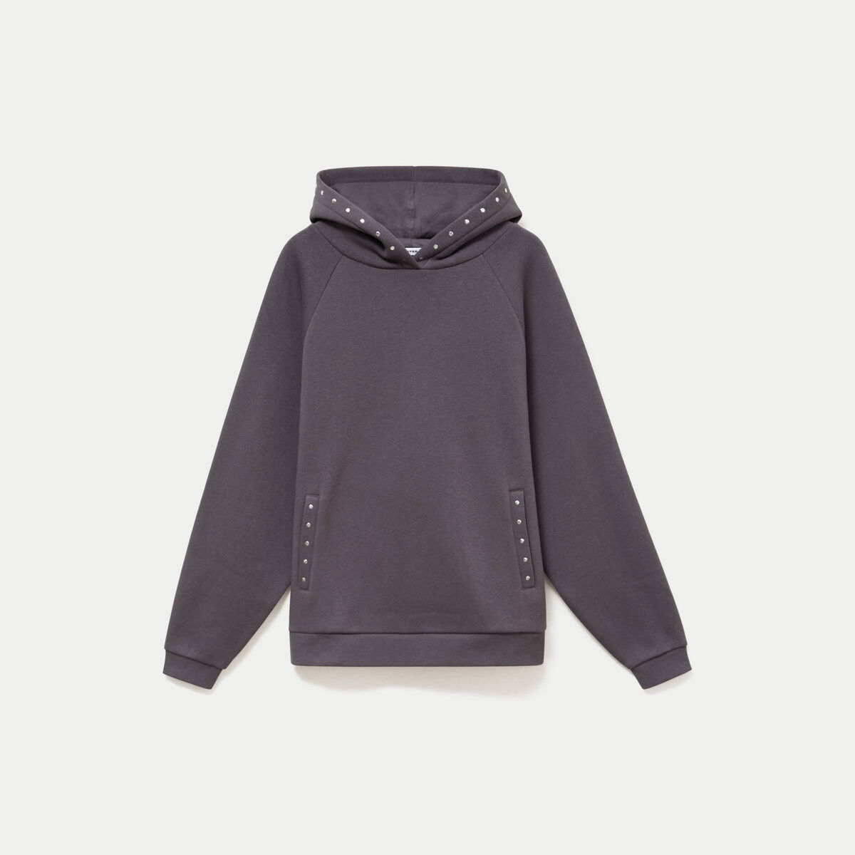 Sweat oversize &agrave; capuche manches longues gris fonc&eacute; femme