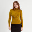 T-shirt drap&eacute; col montant jaune fonc&eacute; femme