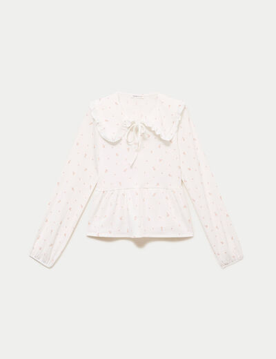 Blouse manches longues avec noeuds ecru femme