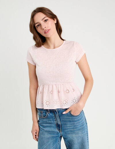 T-shirt manches courtes rose clair femme