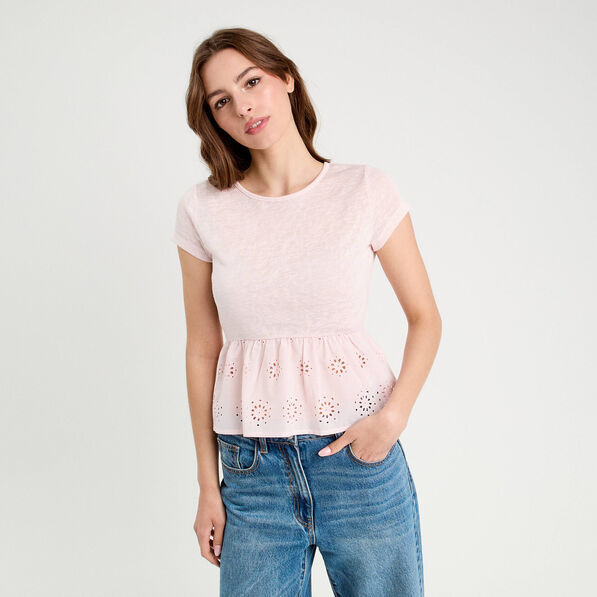 T-shirt manches courtes rose clair femme