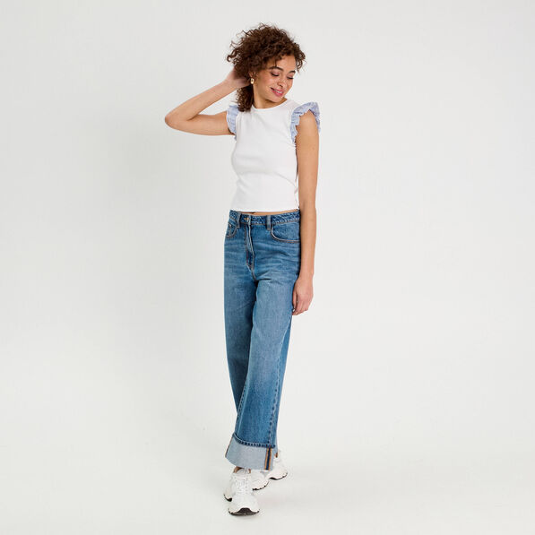 Débardeur volants épaules blanc femme