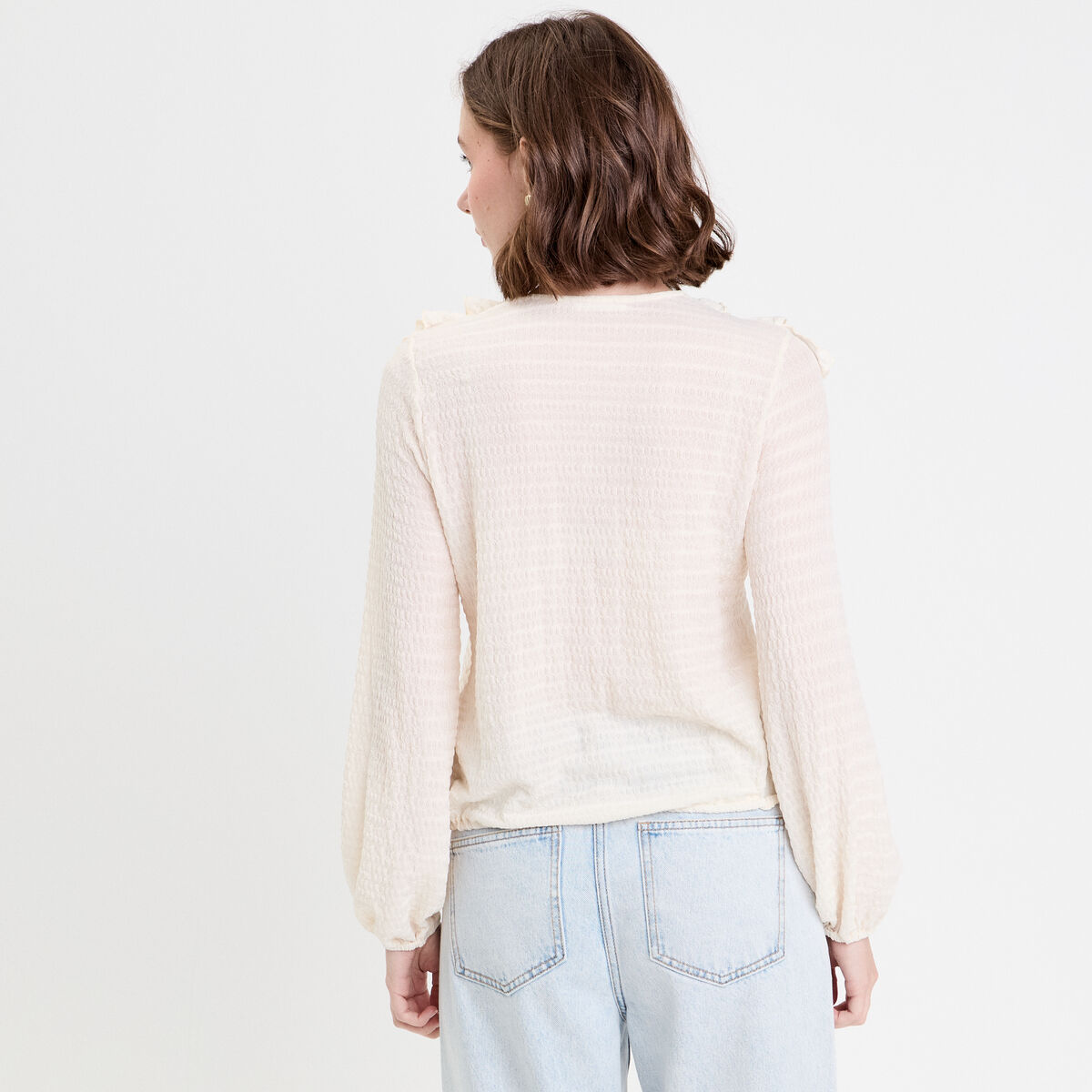 Blouse manches longues aspect dentelle ecru femme