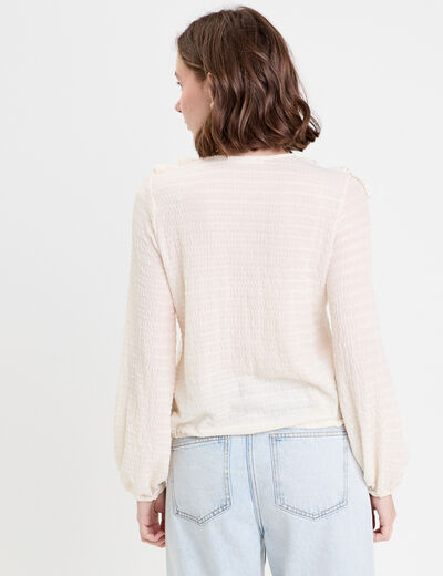 Blouse manches longues aspect dentelle ecru femme