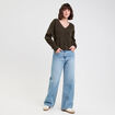 Pull avec col en V vert kaki femme
