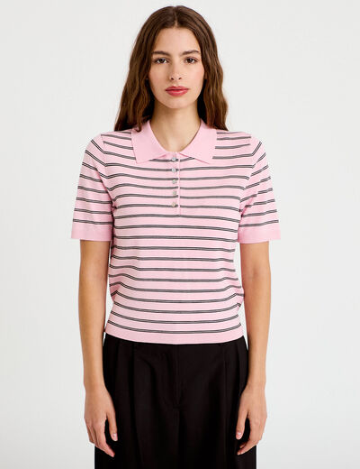 Polo manches courtes col chemise rose femme
