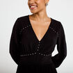 Robe &eacute;vas&eacute;e col v manches longues noir femme