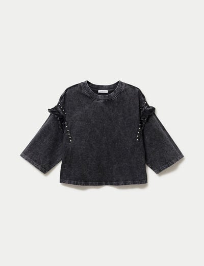 T-shirt oversize court manches longues gris fonc&eacute; femme