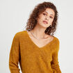Pull manches longues col en V camel femme
