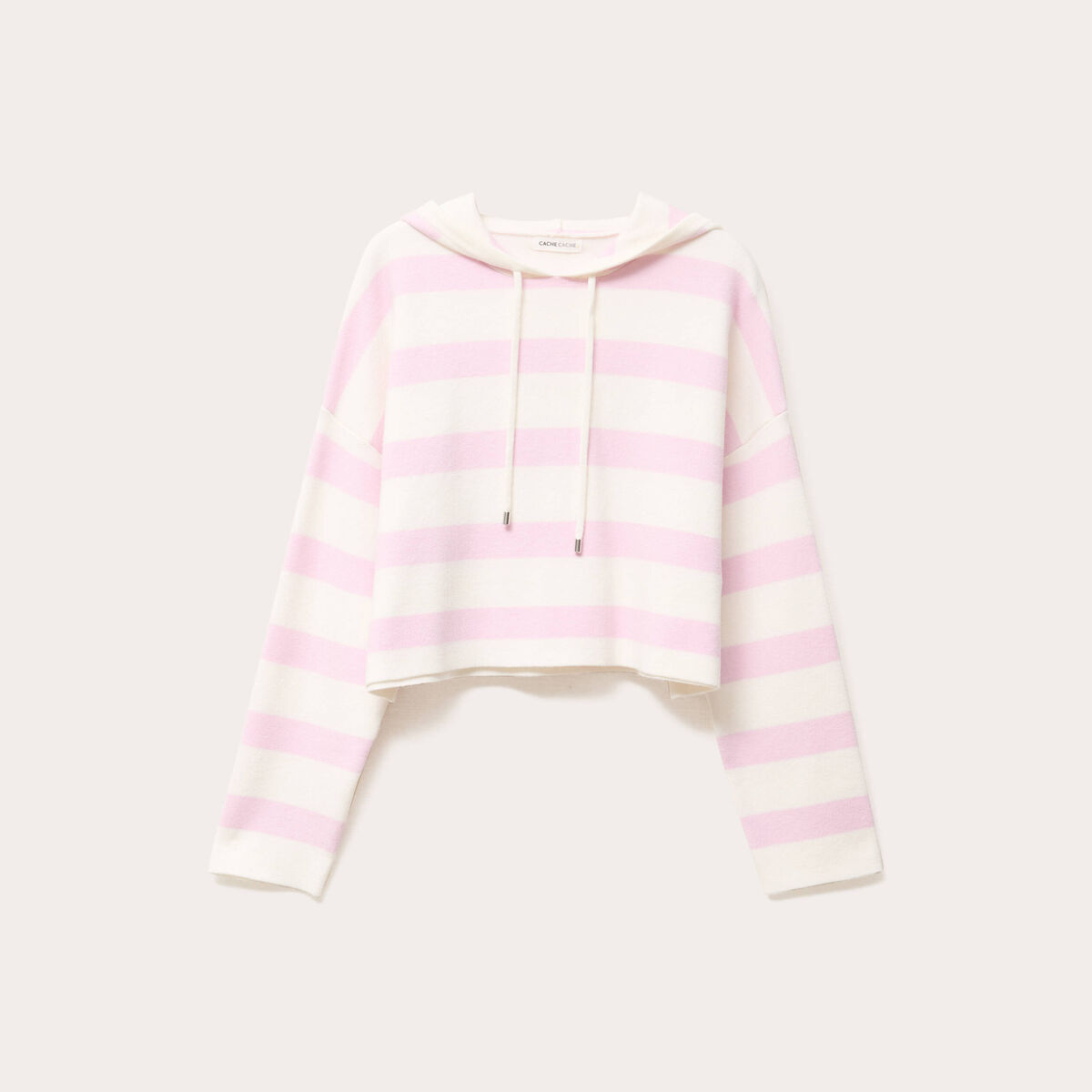 Pull à capuche manches longues rose poudrée femme