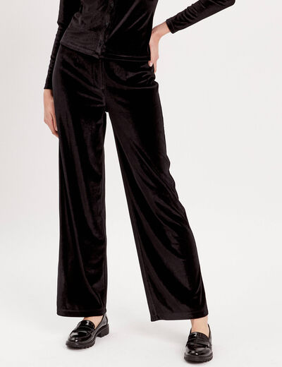 Pantalon city large velours noir femme