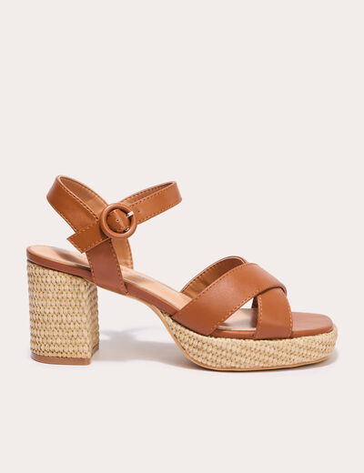 Sandales &agrave; talon camel femme