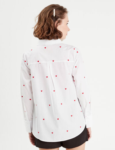 Chemise manches longues brodée blanc femme