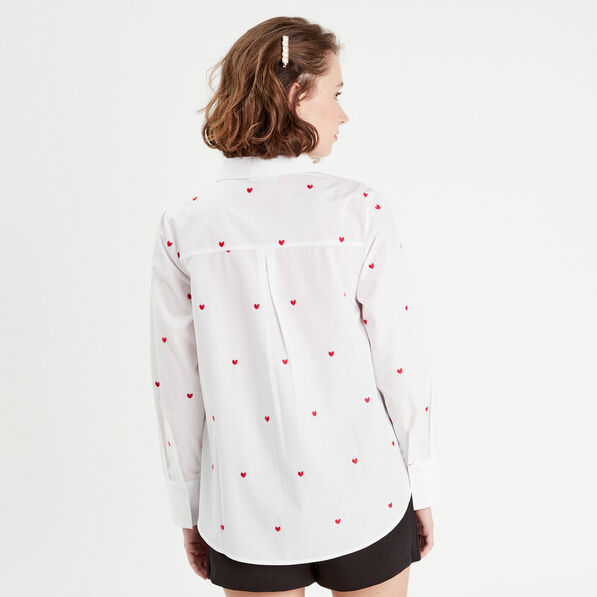 Chemise manches longues brodée blanc femme