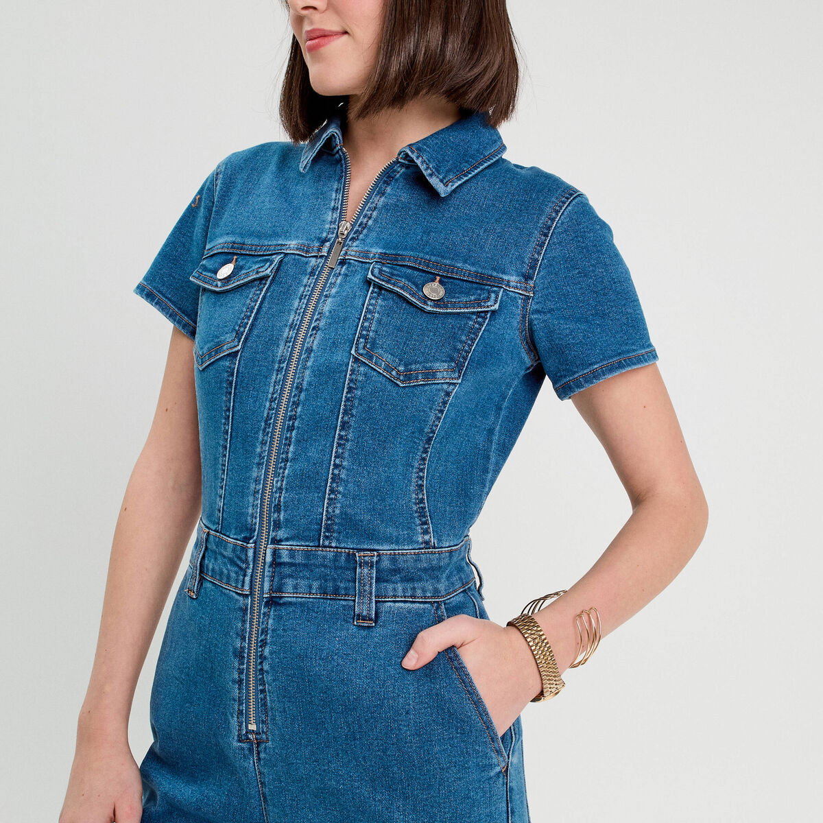 Combinaison pantalon en jean denim stone femme