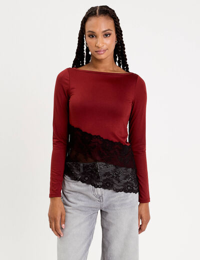 Top ajust&eacute; manches longues orange fonc&eacute; femme
