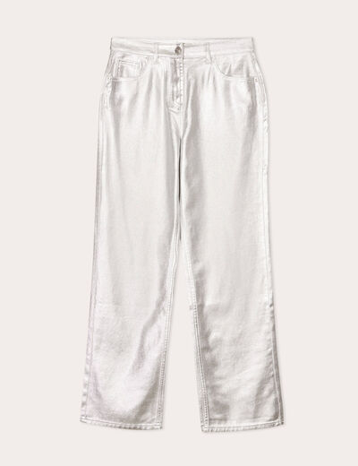 Pantalon large enduit gris argent femme