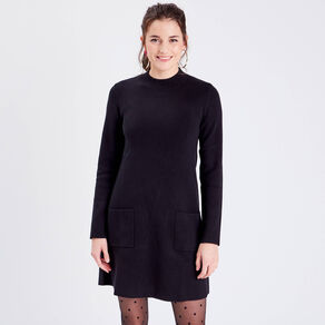 Robe pull droite avec poches noir femme