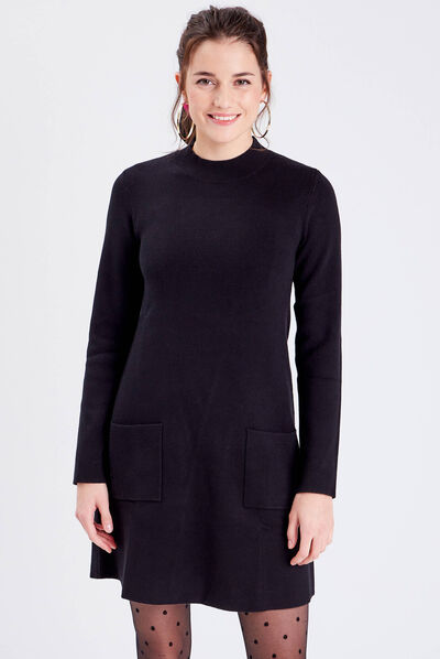 Robe pull droite avec poches noir femme