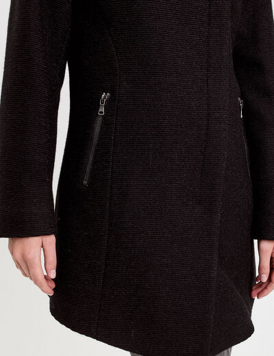 Manteau cintré asymétrique noir femme