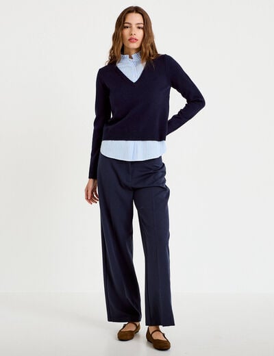 Pantalon bootcut taille haute bleu marine femme