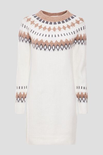 Robe pull droite ecru femme