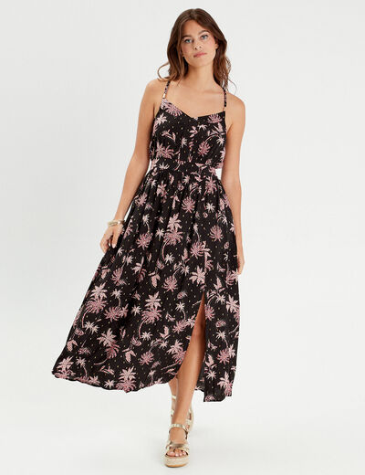 Robe longue évasée bretelles noir femme