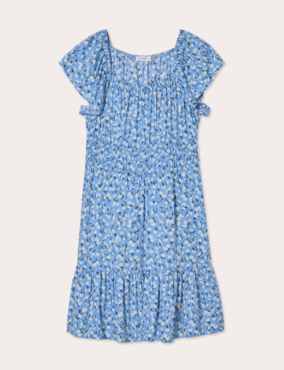 Robe évasée manches courtes bleu femme
