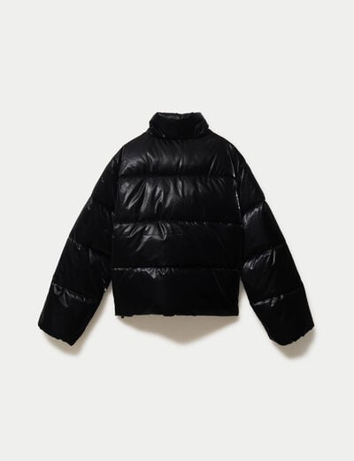 Doudoune cropped col montant brillante noir femme