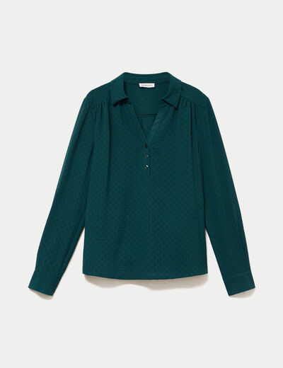 Blouse droite manches longues vert fonc&eacute; femme